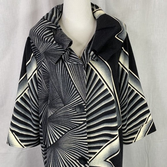 Damee Inc Art geometric striped Lined Mesh Wire Collar Swing Jacket size Medium - Picture 7 of 11